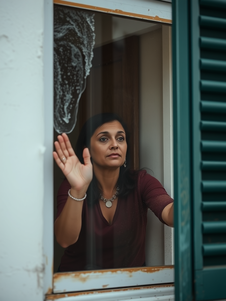 A Woman Cleaning the Window