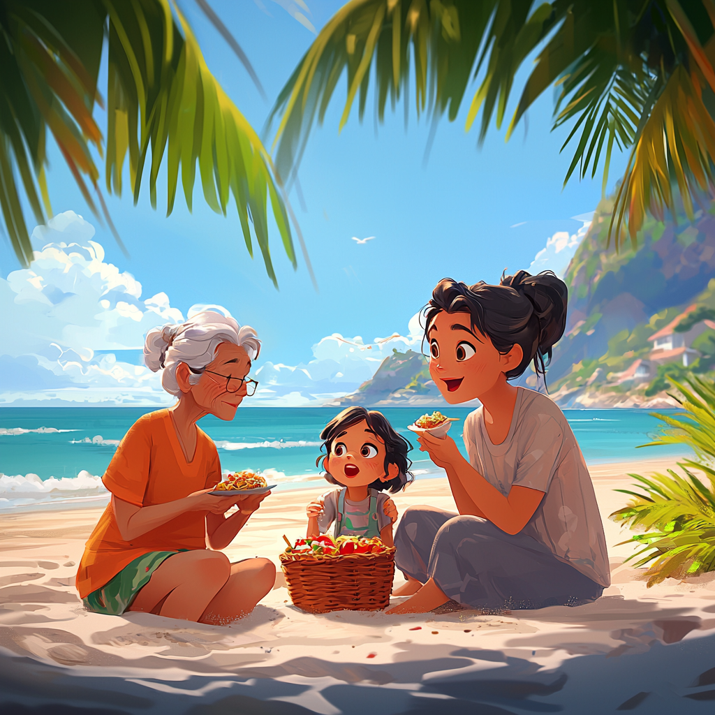 A Woman Eating Poke on Beach Surprises Family