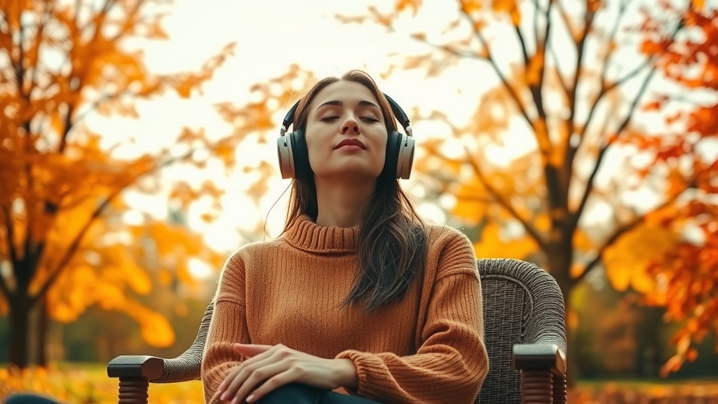 A Woman Enjoying Autumn Peace Amidst Nature's Beauty