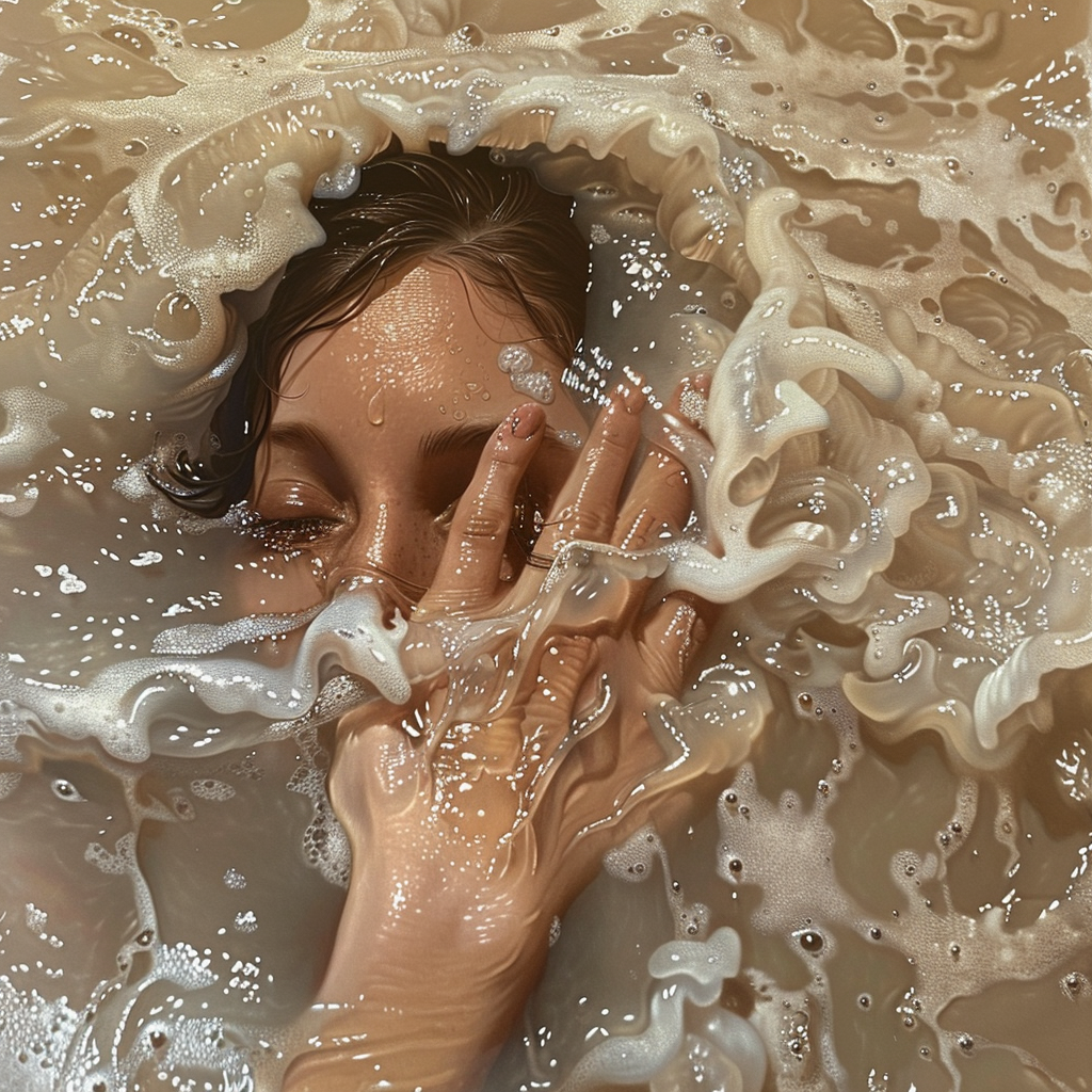 A Woman Partially Submerged in Milky Sea