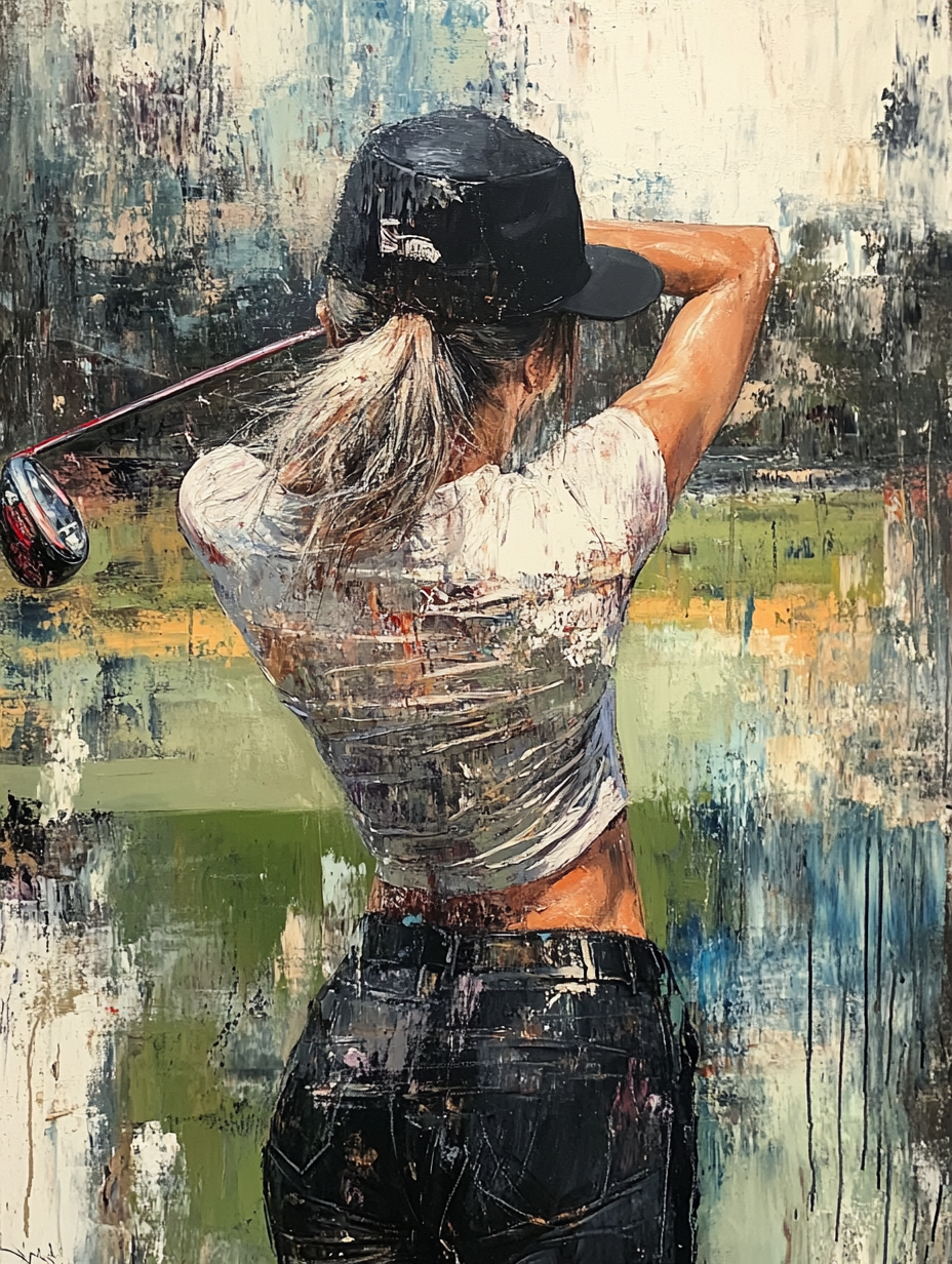 A Woman Playing Golf in Jeremy Mann's Style