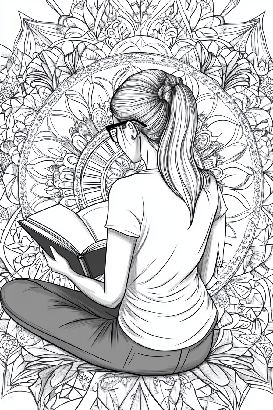 A Woman Reading in a Cozy Mandala Setting