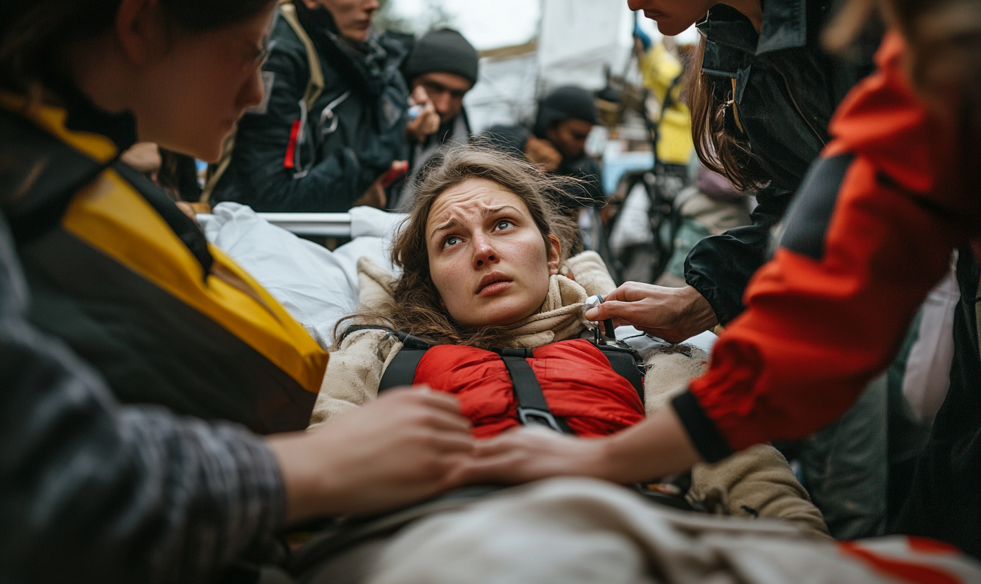 A Woman Receiving Help in Emergency Response Setting