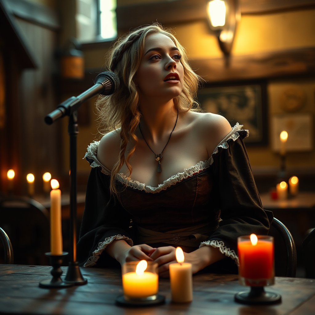 A Woman Singing in a Medieval Tavern