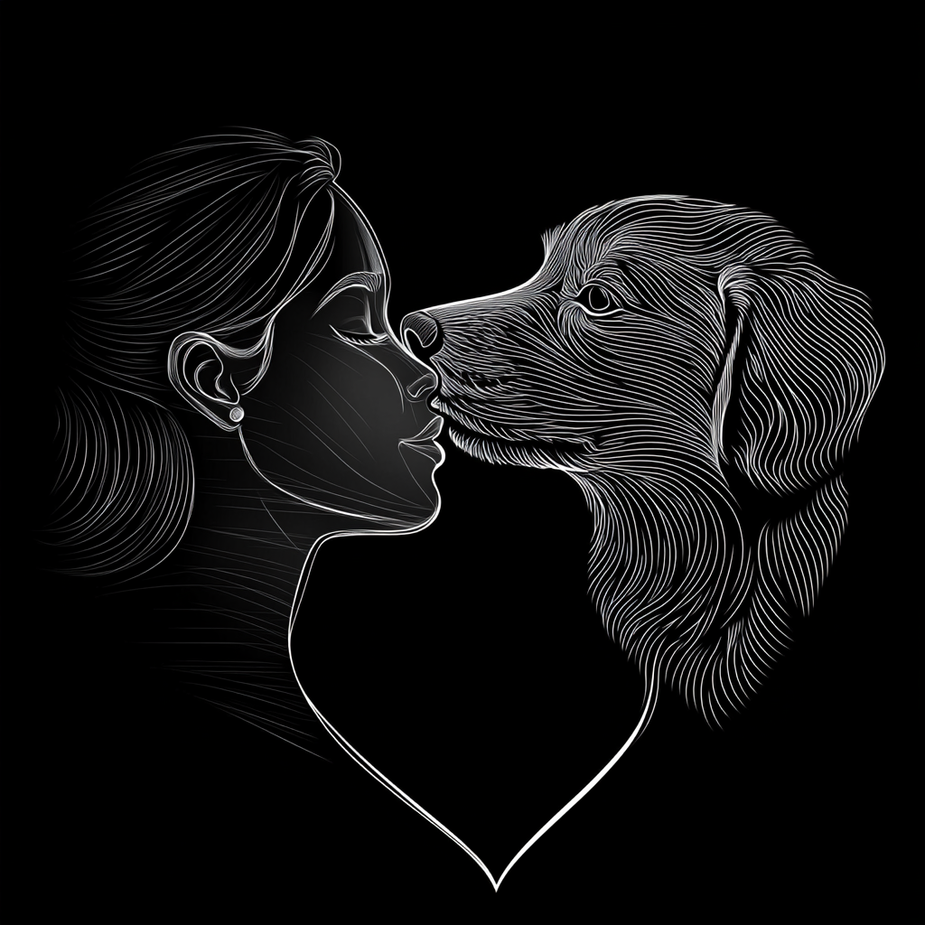 A Woman and Dog Profile Kiss in Heart.