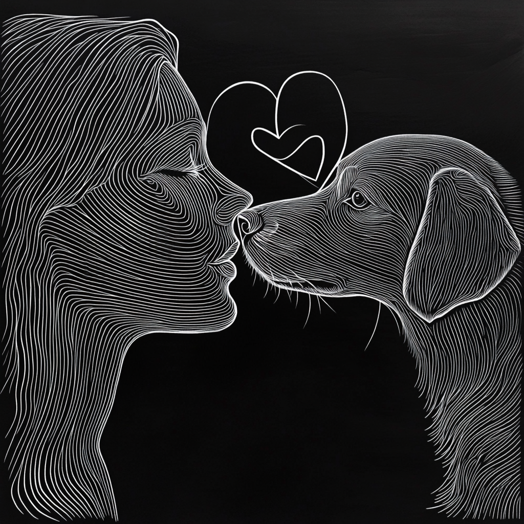 A Woman and a Dog in a Kiss: Profile Contours Forming a Heart Shape