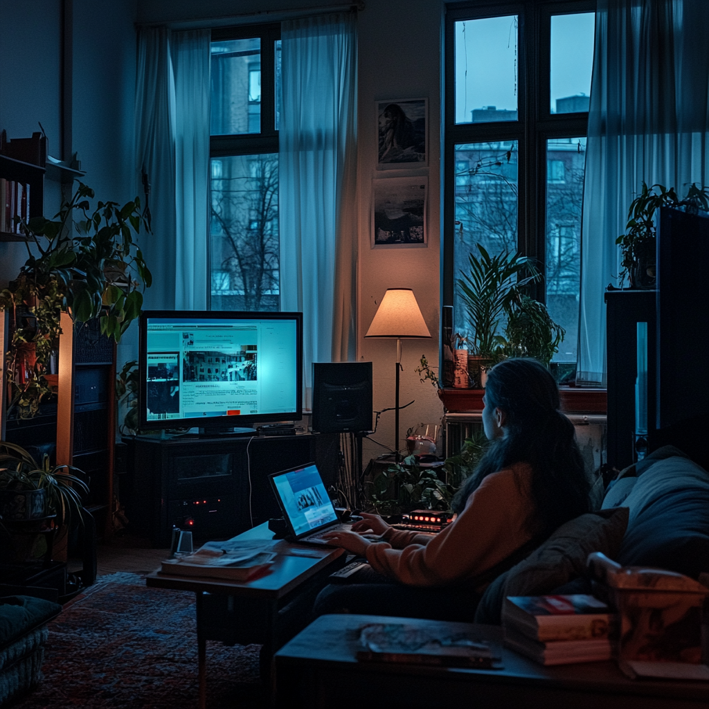 A Woman in Living Room with Investigator Watching