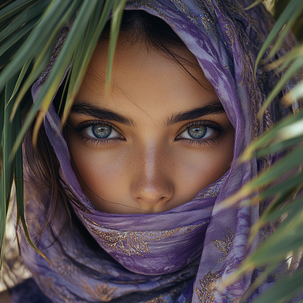 Arab woman wearing purple Headscarf