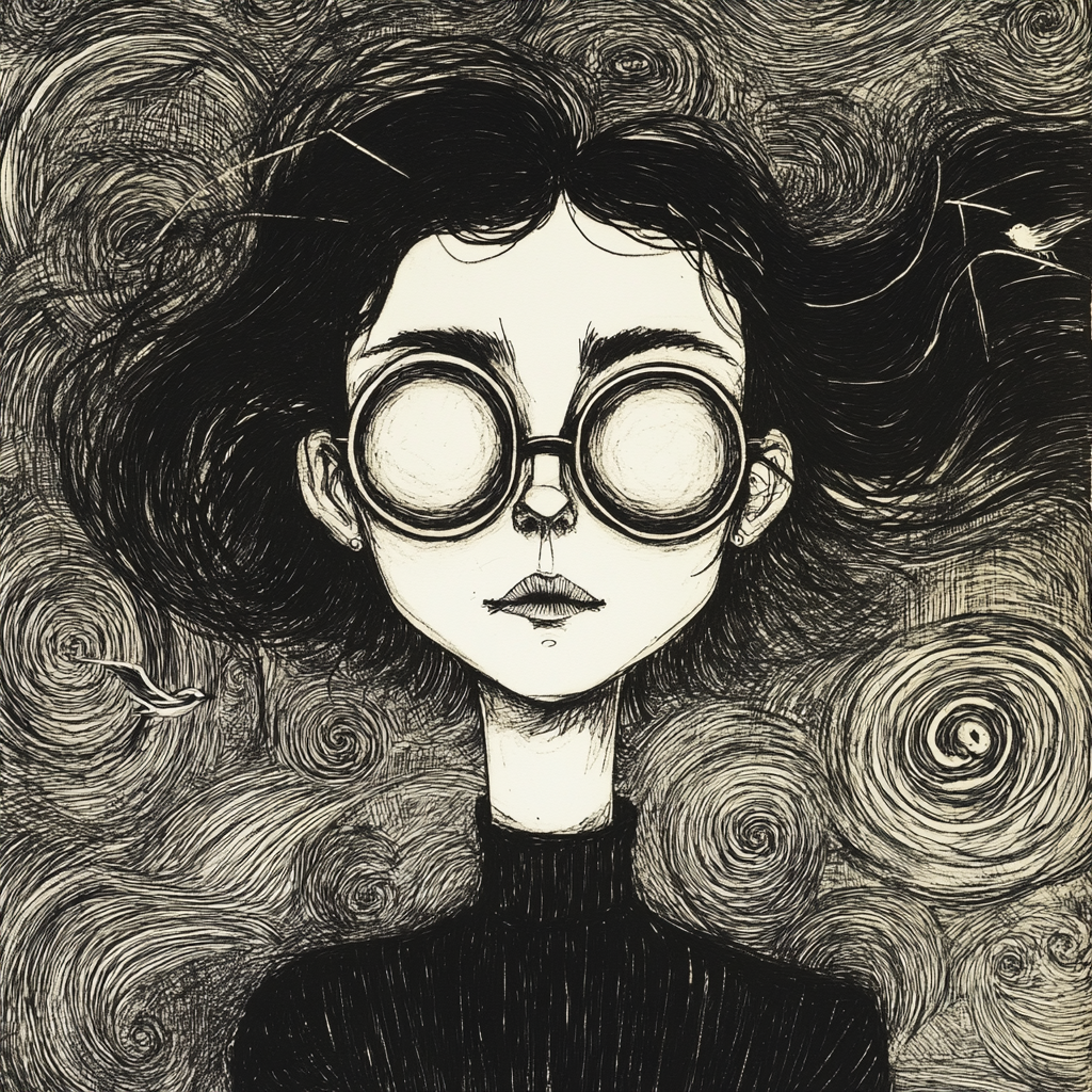 A Woman in Round Glasses, Edward Gorey Style