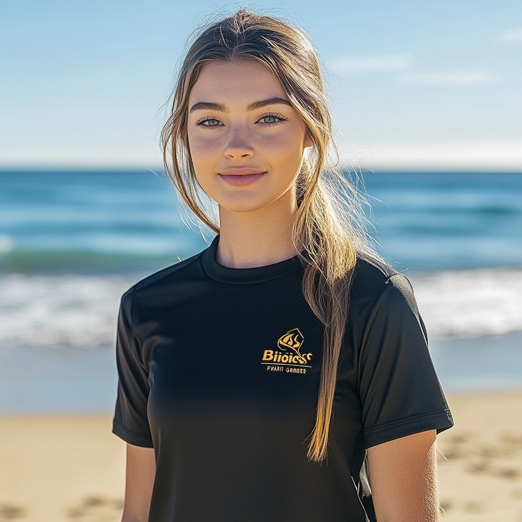 A Woman on Sunny Beach in Black Shirt