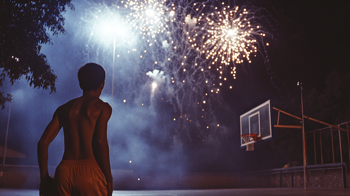 A Young Basketball Player's Stormy Night Practice in China