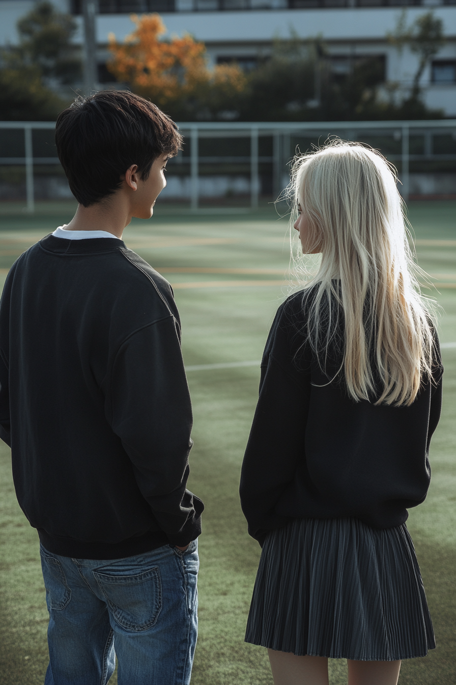 A Young Couple Meeting on Soccer Field