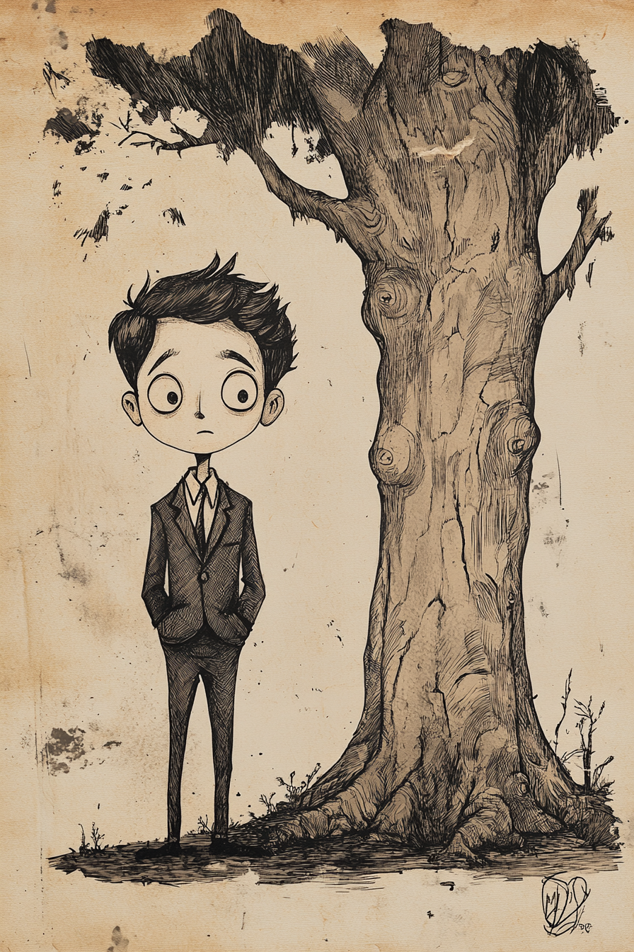 A Young Dapper Boy with Tree Tattoo Design