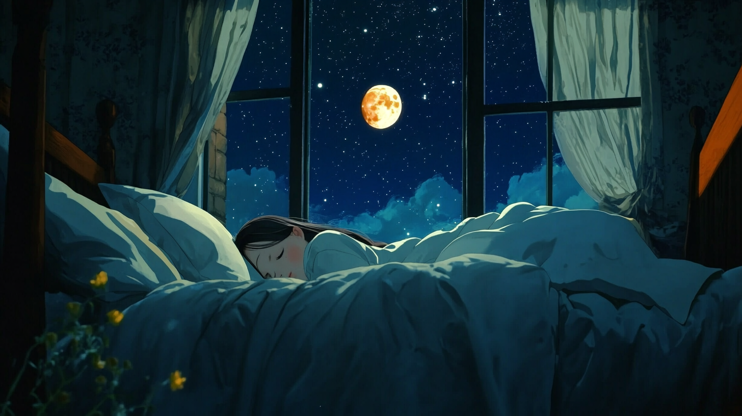 A Young Girl Dreaming Under Starry Night Sky