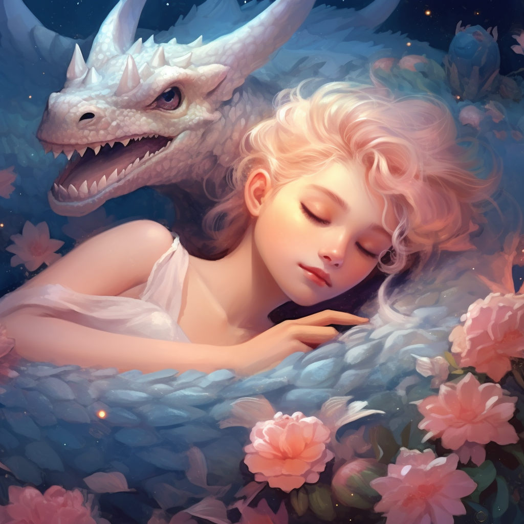 A Young Girl Sleeping With Gentle Dragon