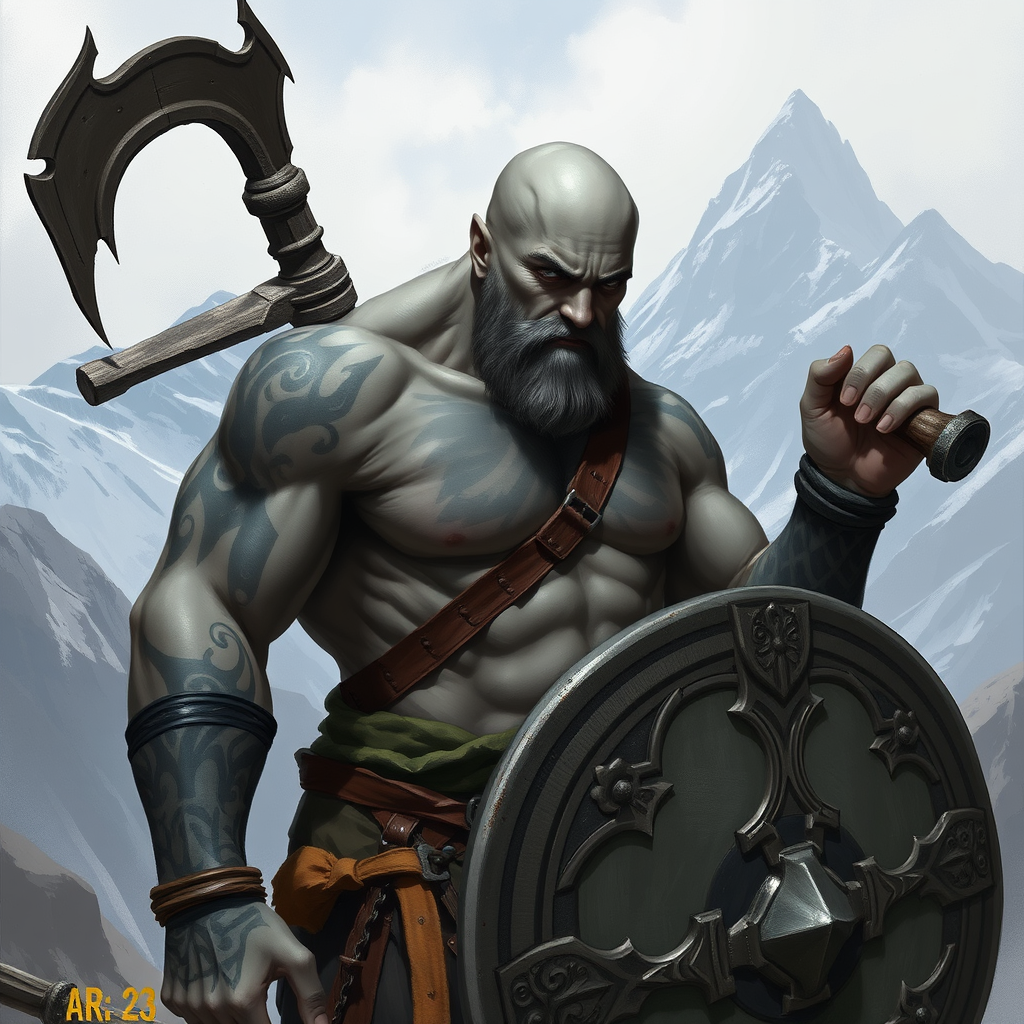 A Young Goliath Warrior in Mountainous Landscape