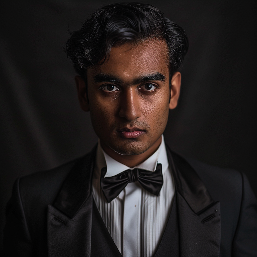 A Young Indian British Man in 1940s Tuxedo