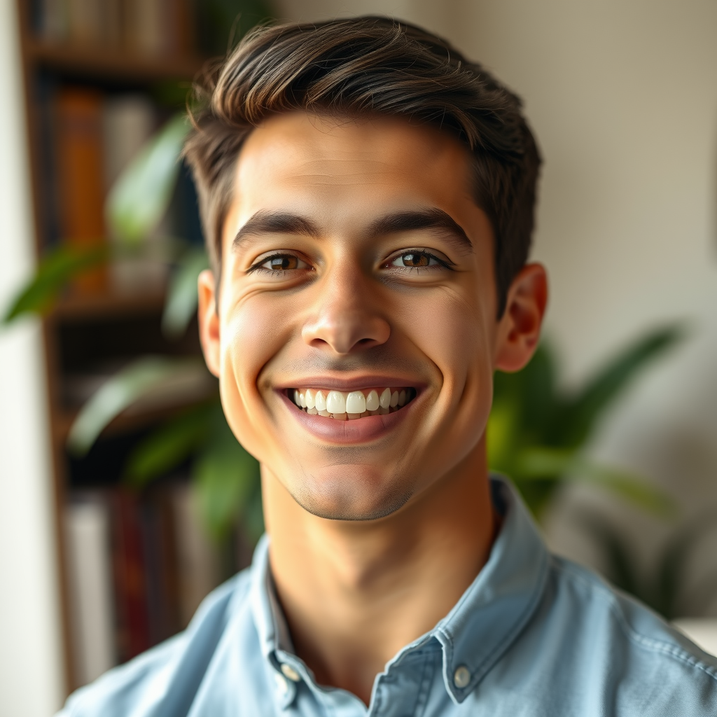 A Young Man with Aligners in a Study Room