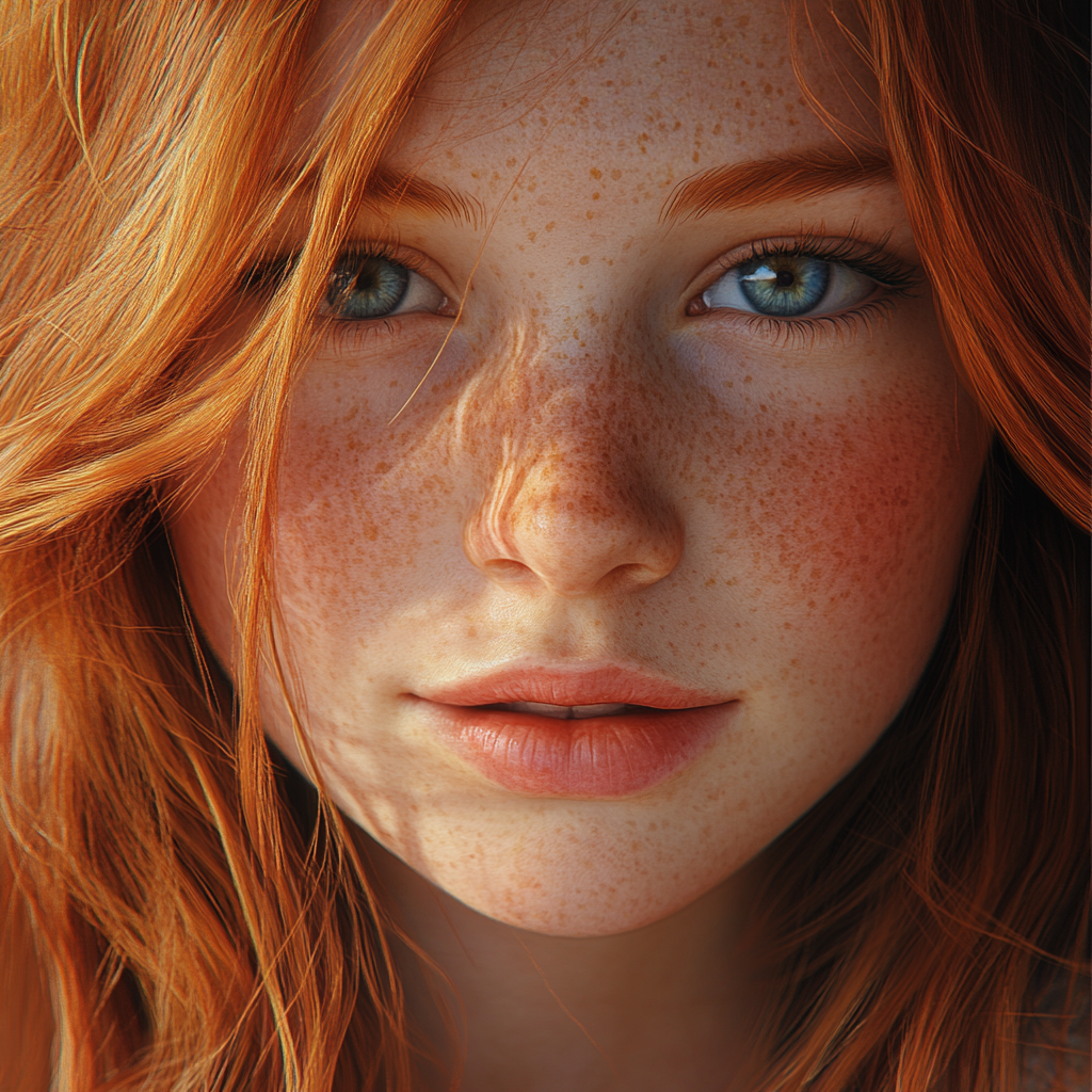 A Young Red-Haired Girl with Heterochromia