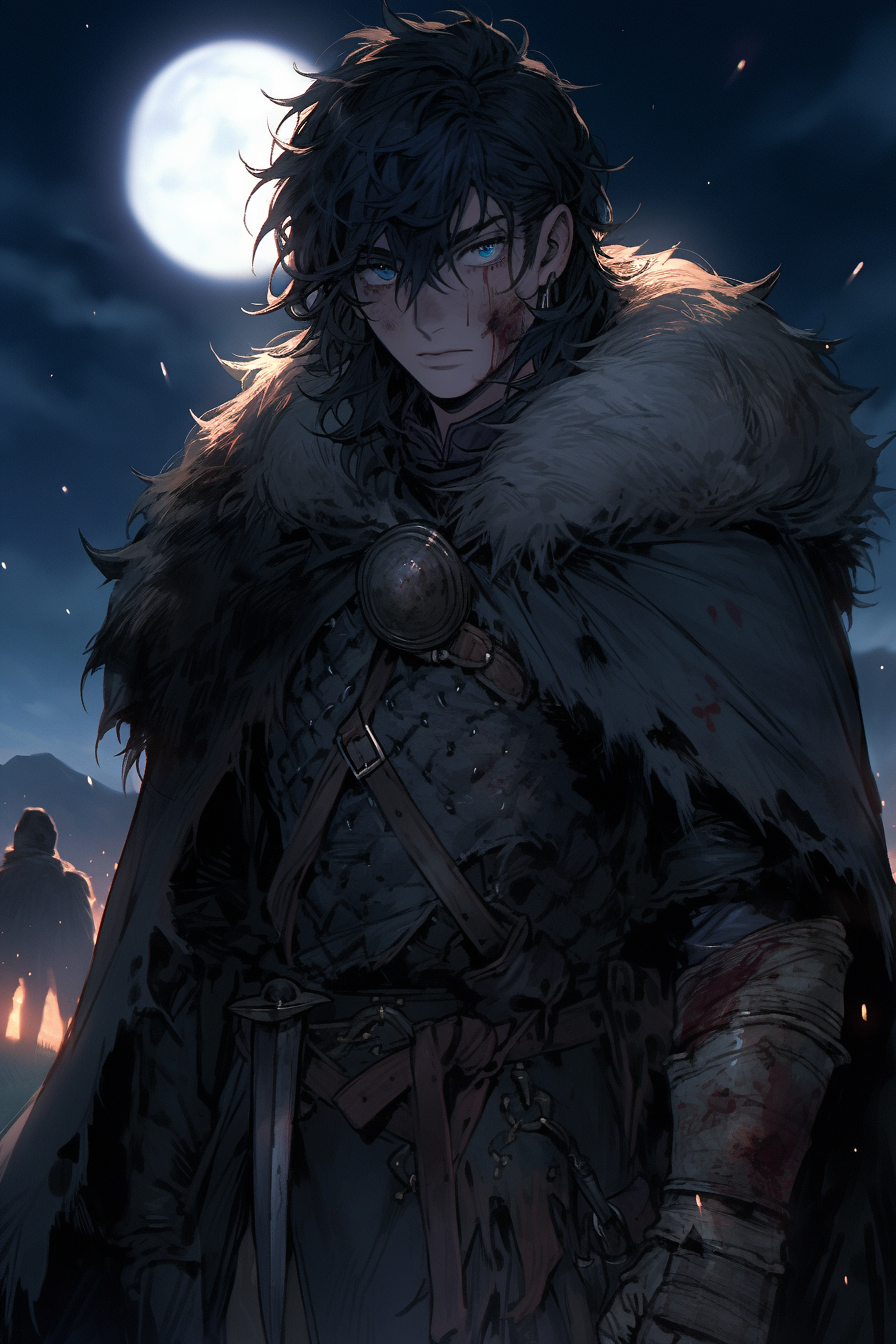 A Young Viking King on Moonlit Battlefield