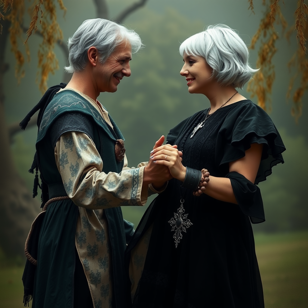 A Young Witch Man and Woman Dancing Lovingly