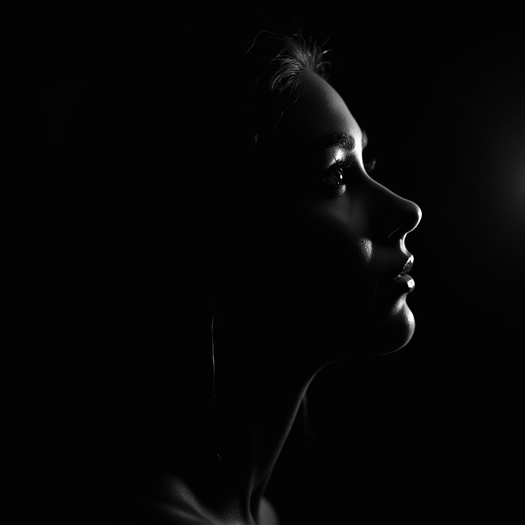 A Young Woman's Silhouette in Dramatic Lighting