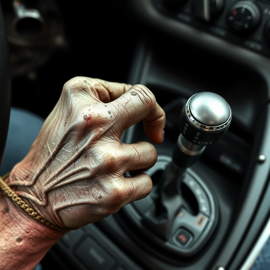 A Zombie Hand Gripping a Gear Shifter