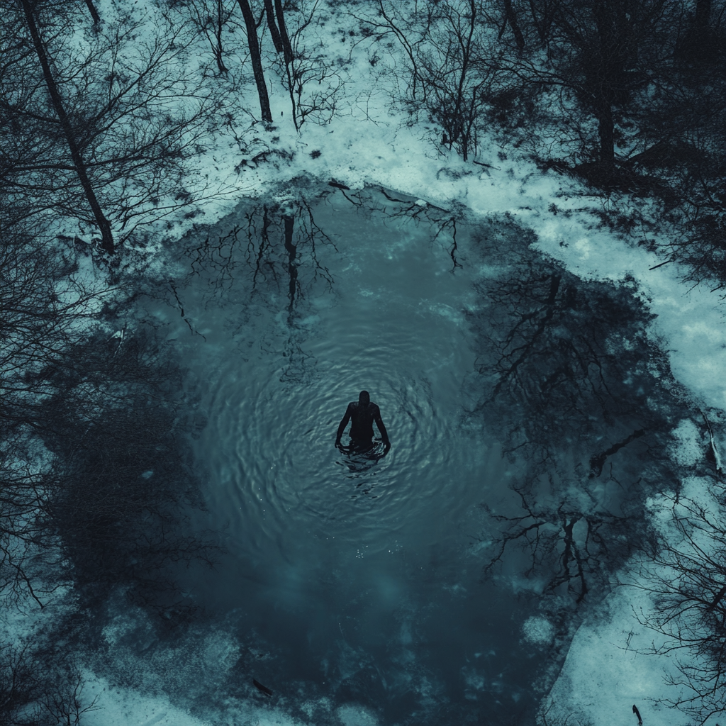 A Zombie Under Frozen Lake in Winter