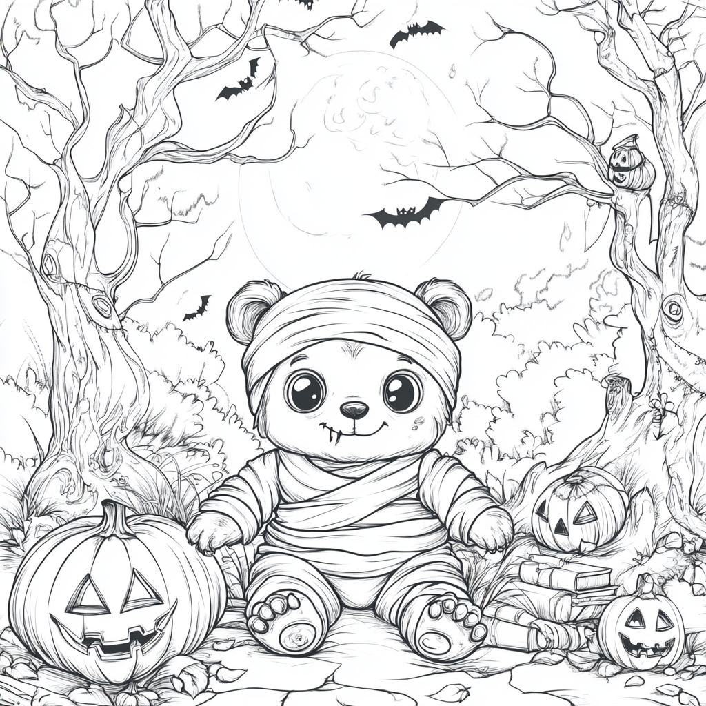 A baby bear with Halloween elements for coloring book.