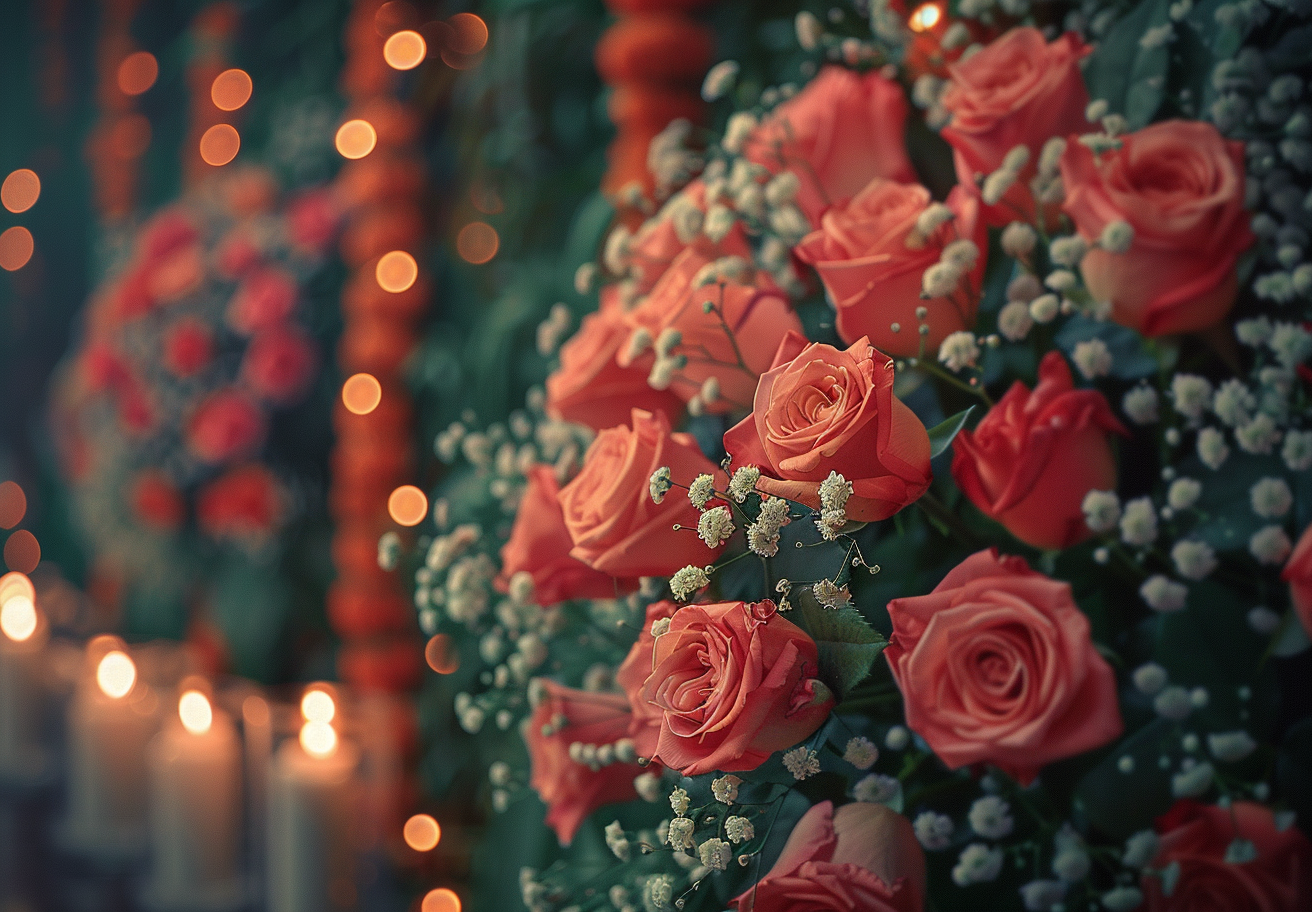 A beautiful Indian wedding decor with roses.