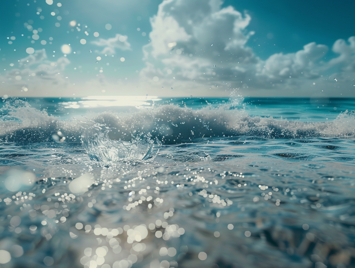 Beach Editorial Photograph With Splashing Ocean Waters