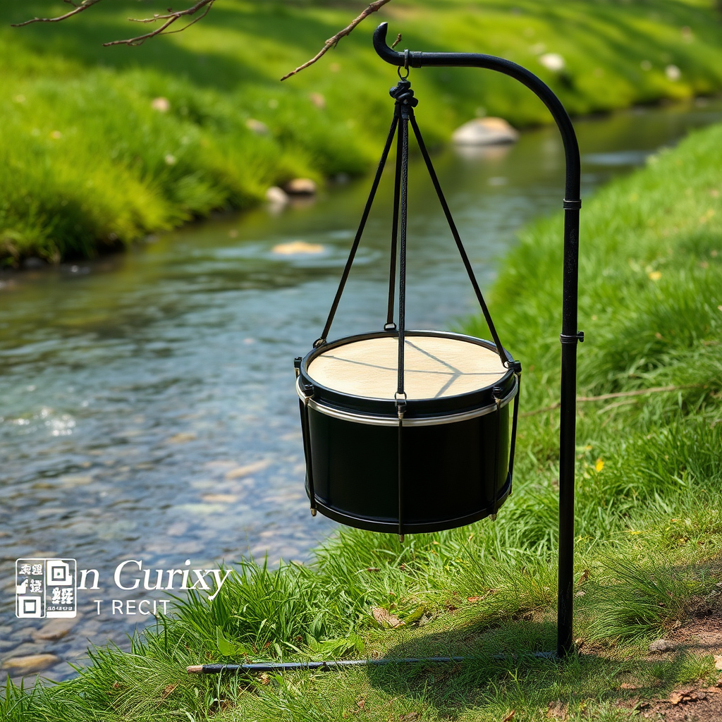 A beautiful black hang drum by the river.