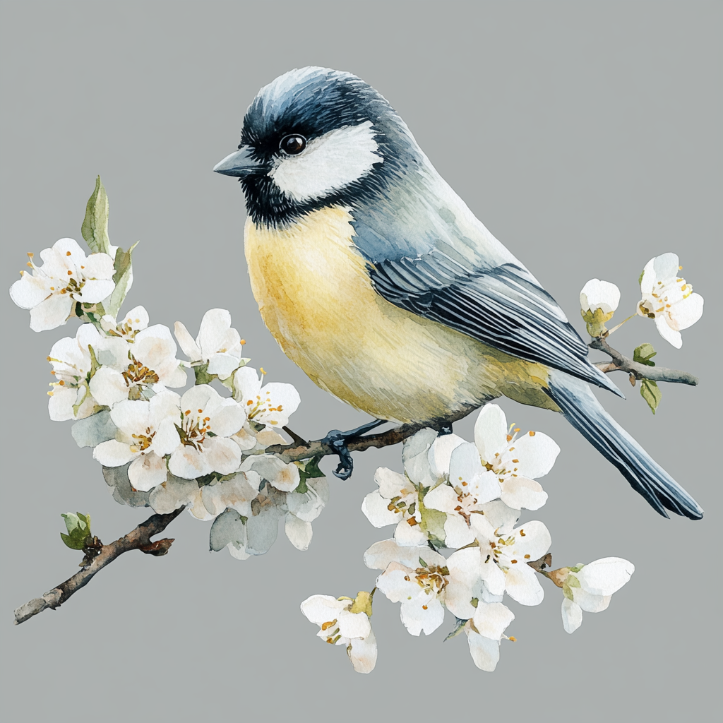 A beautiful blue bird on a blooming branch