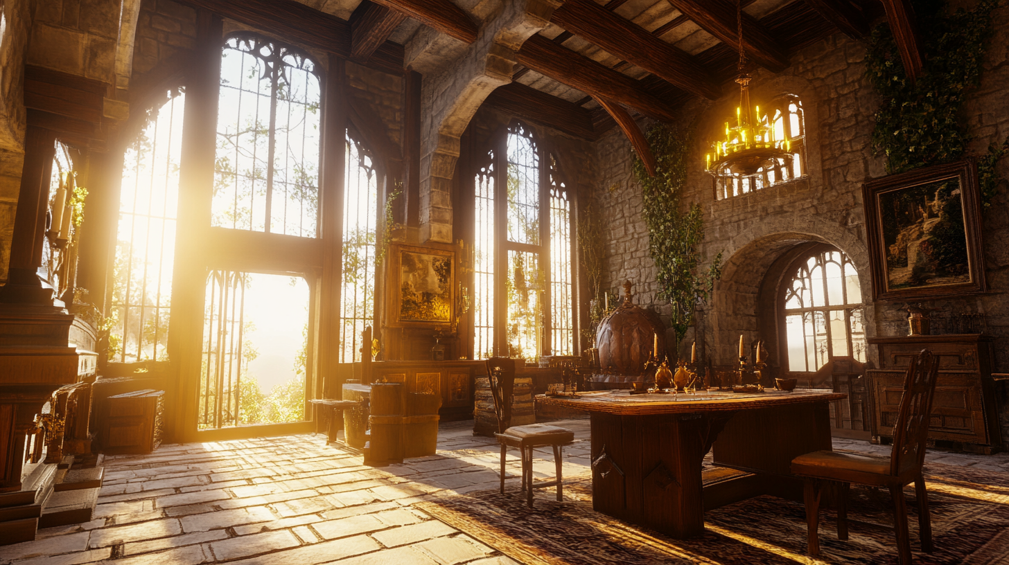 A beautiful fantasy castle interior in video game