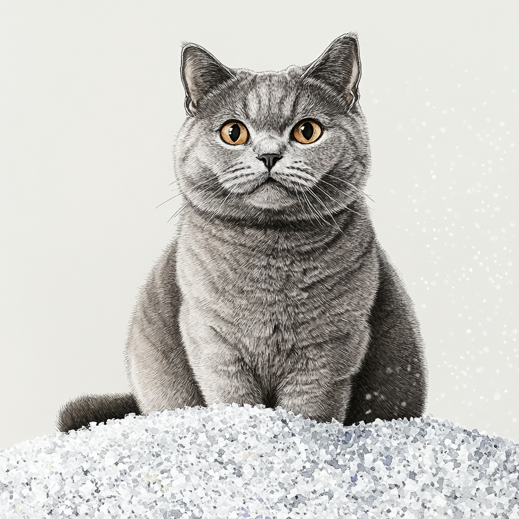 A beautiful gray British cat in a luxurious setting.