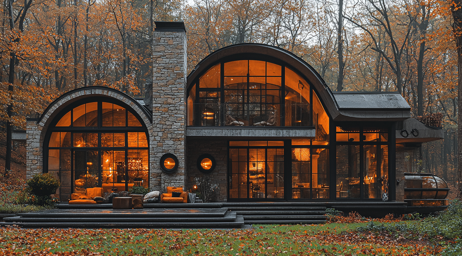 A beautiful house in the forest with elegant interior.