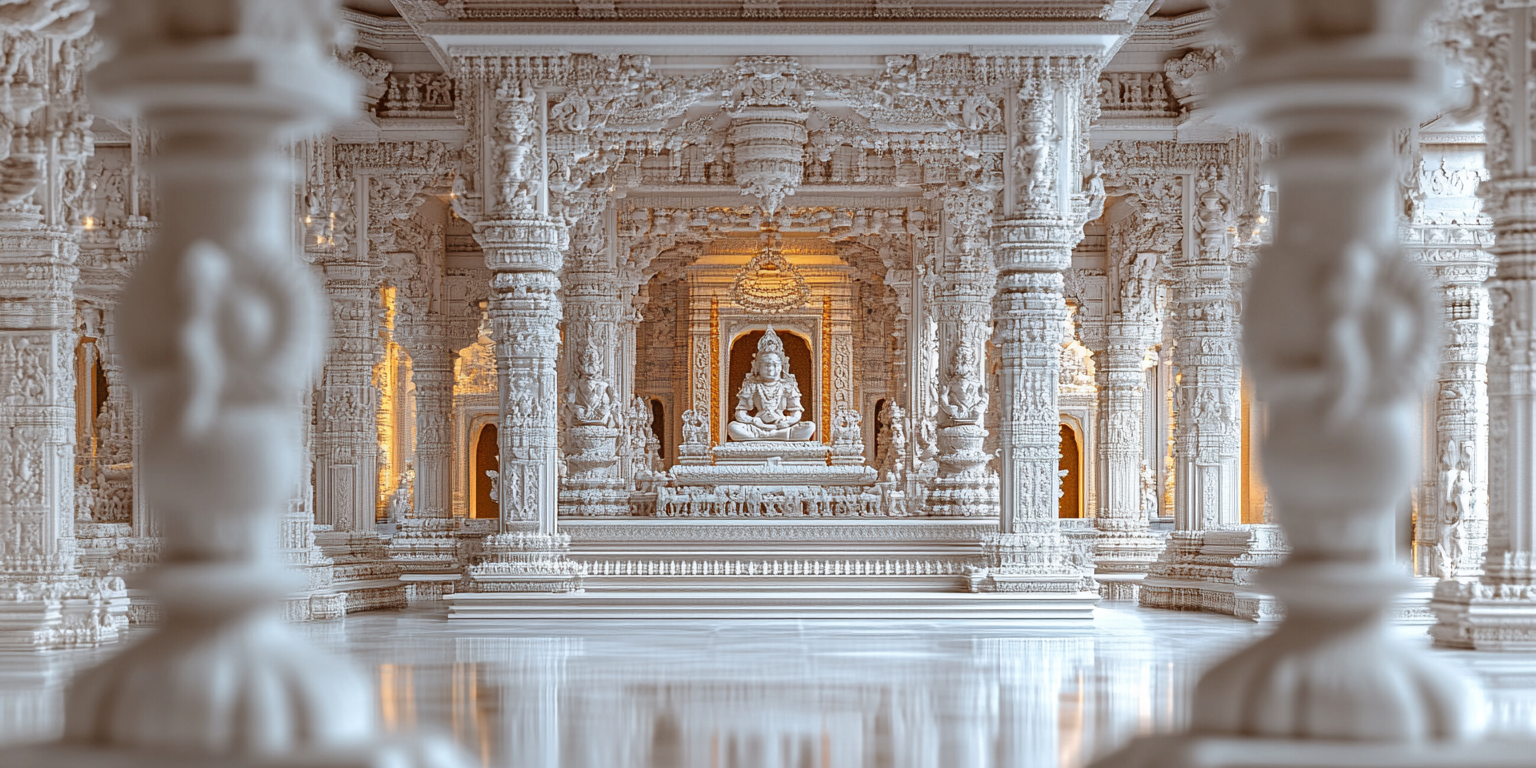 A beautiful small white temple inside a house.