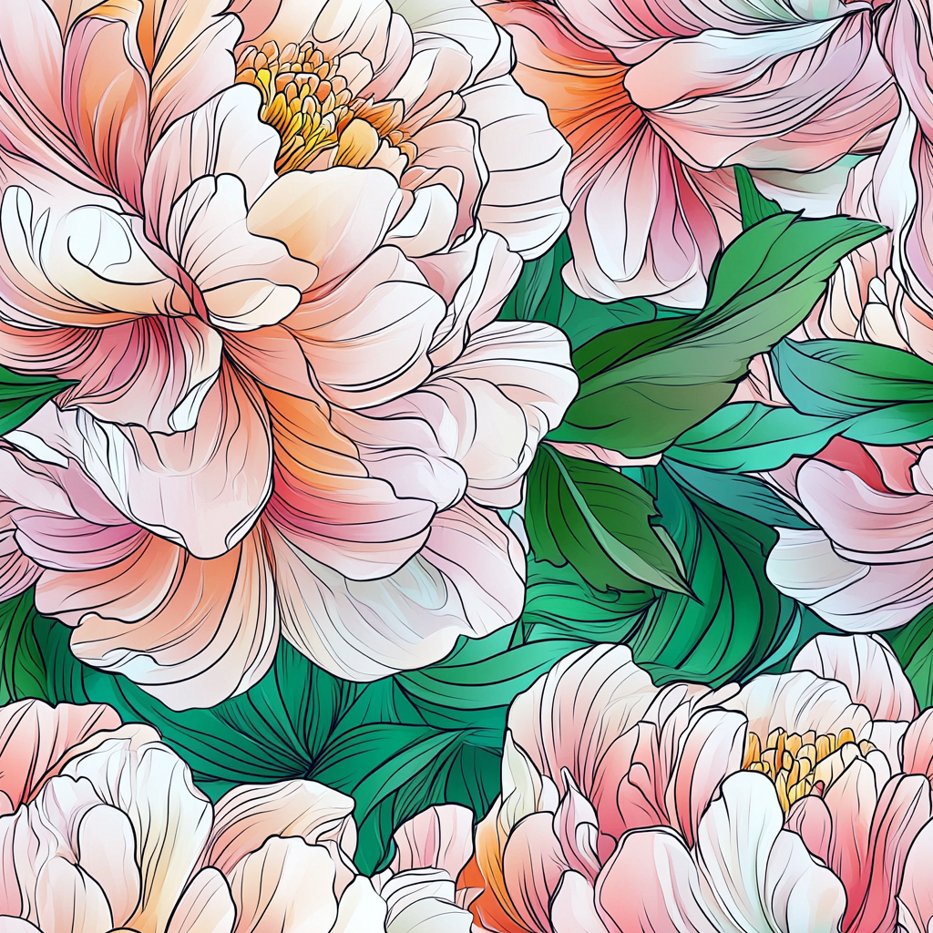 A beautiful watercolor peony and leaf pattern