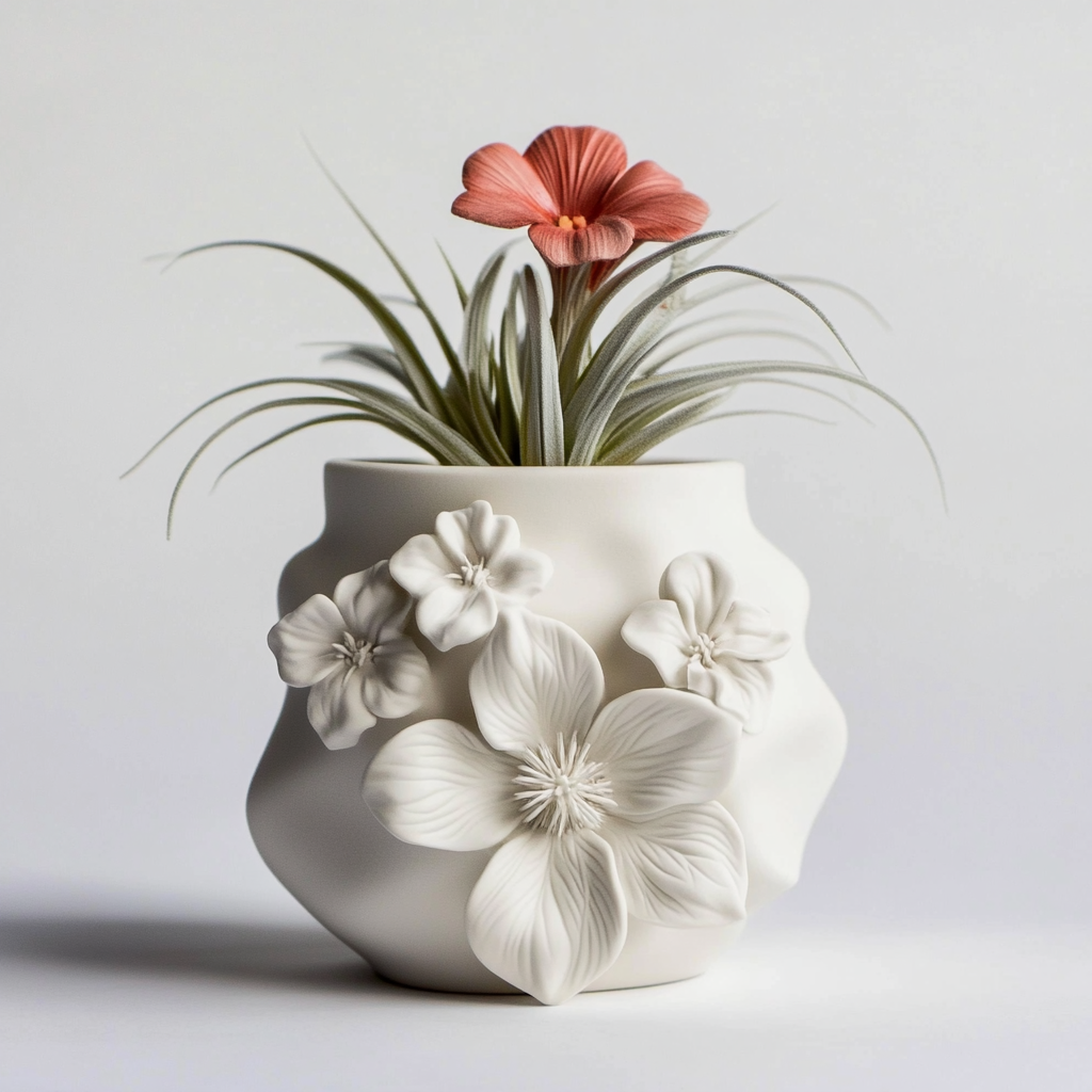 A beautiful white flower plant pot for air plants.