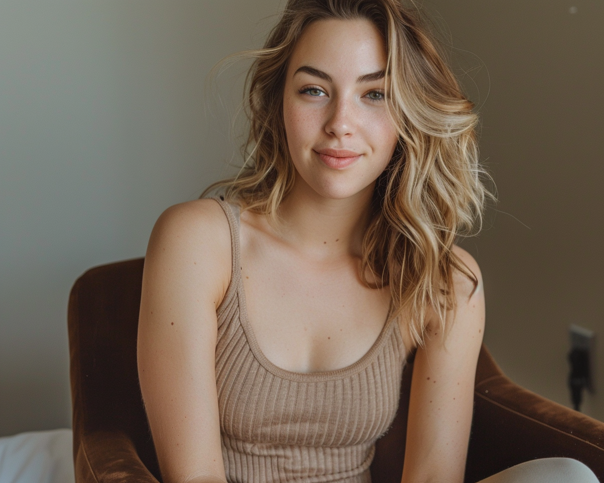 A beautiful young woman smiling in bedside chair.