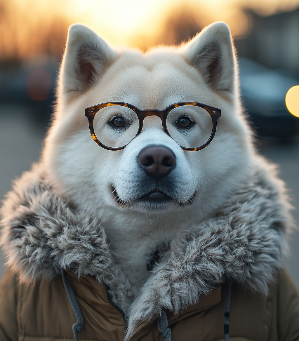 A big Alabai Dog in glasses on street.