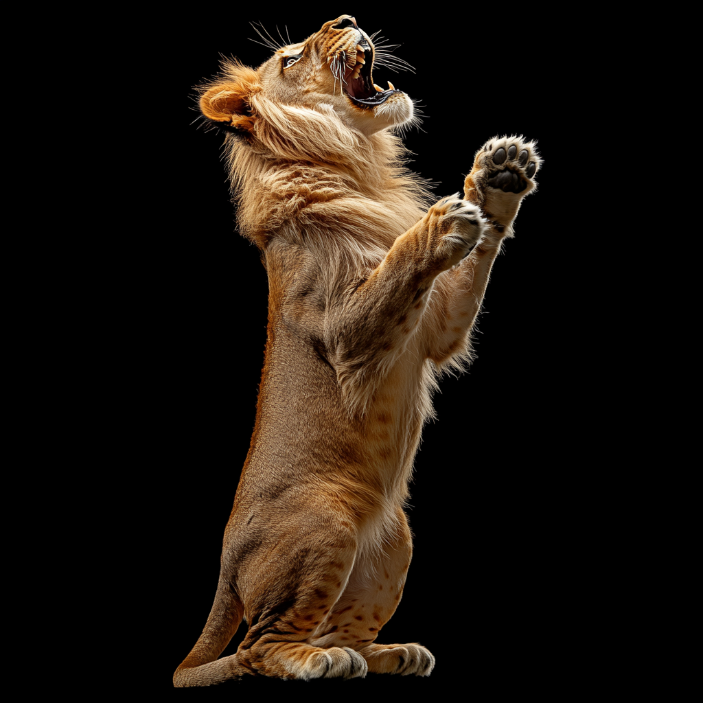 A big male lion standing on hind legs