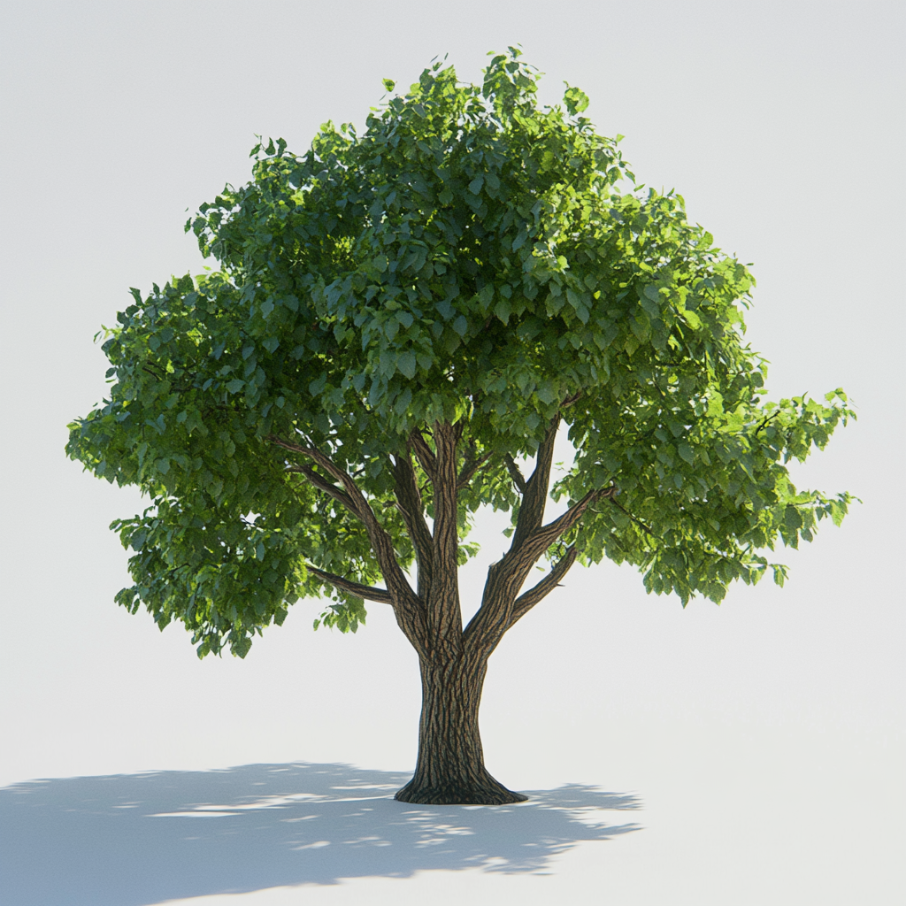 A big tree with green leaves on white