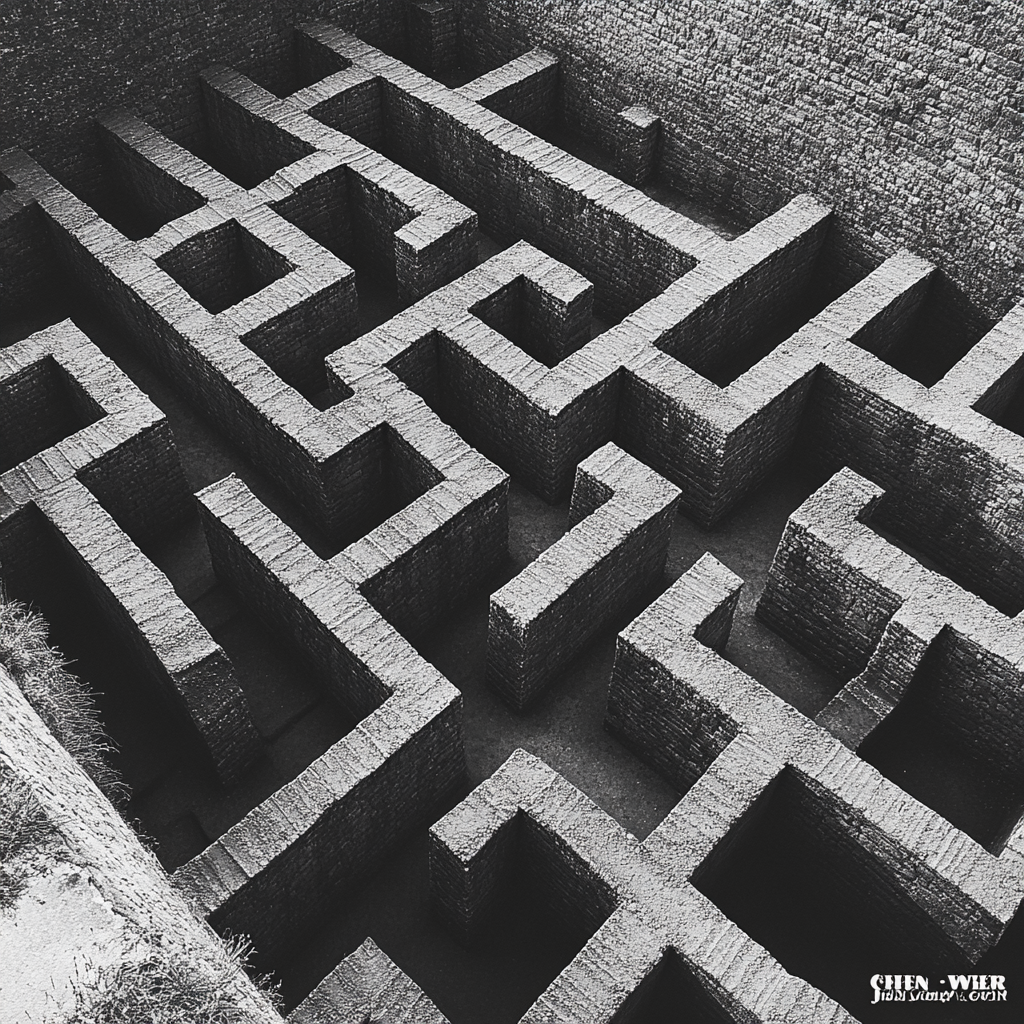 A black and white maze image for success