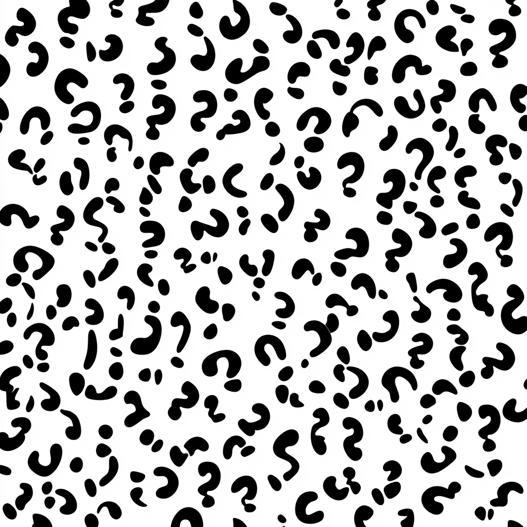 A black and white question mark pattern.