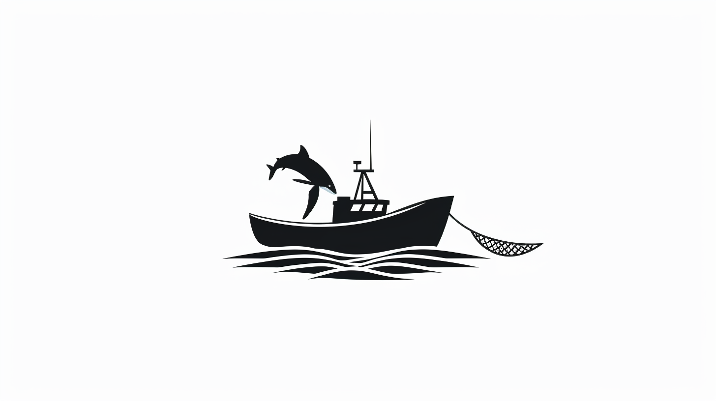 A black boat pulling net on white background.