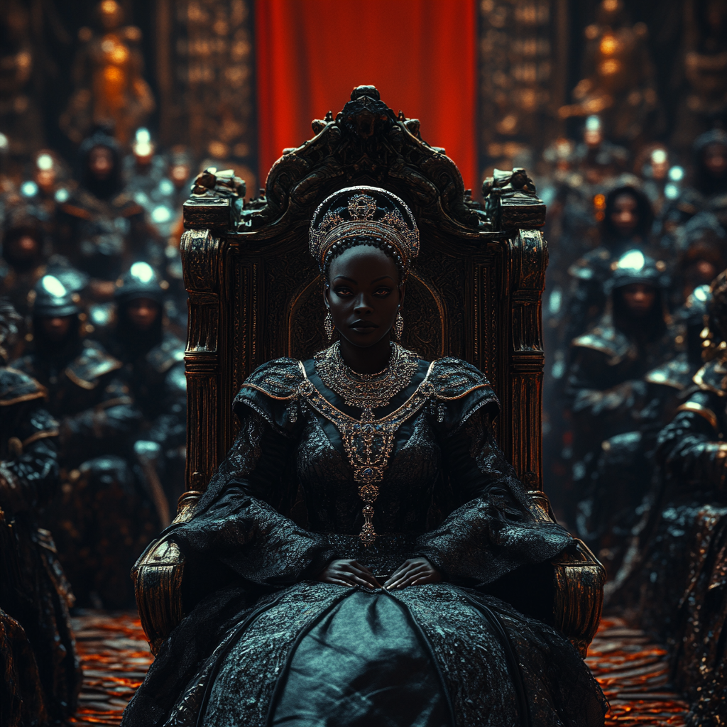 A black queen reigns among royalty in 8k.