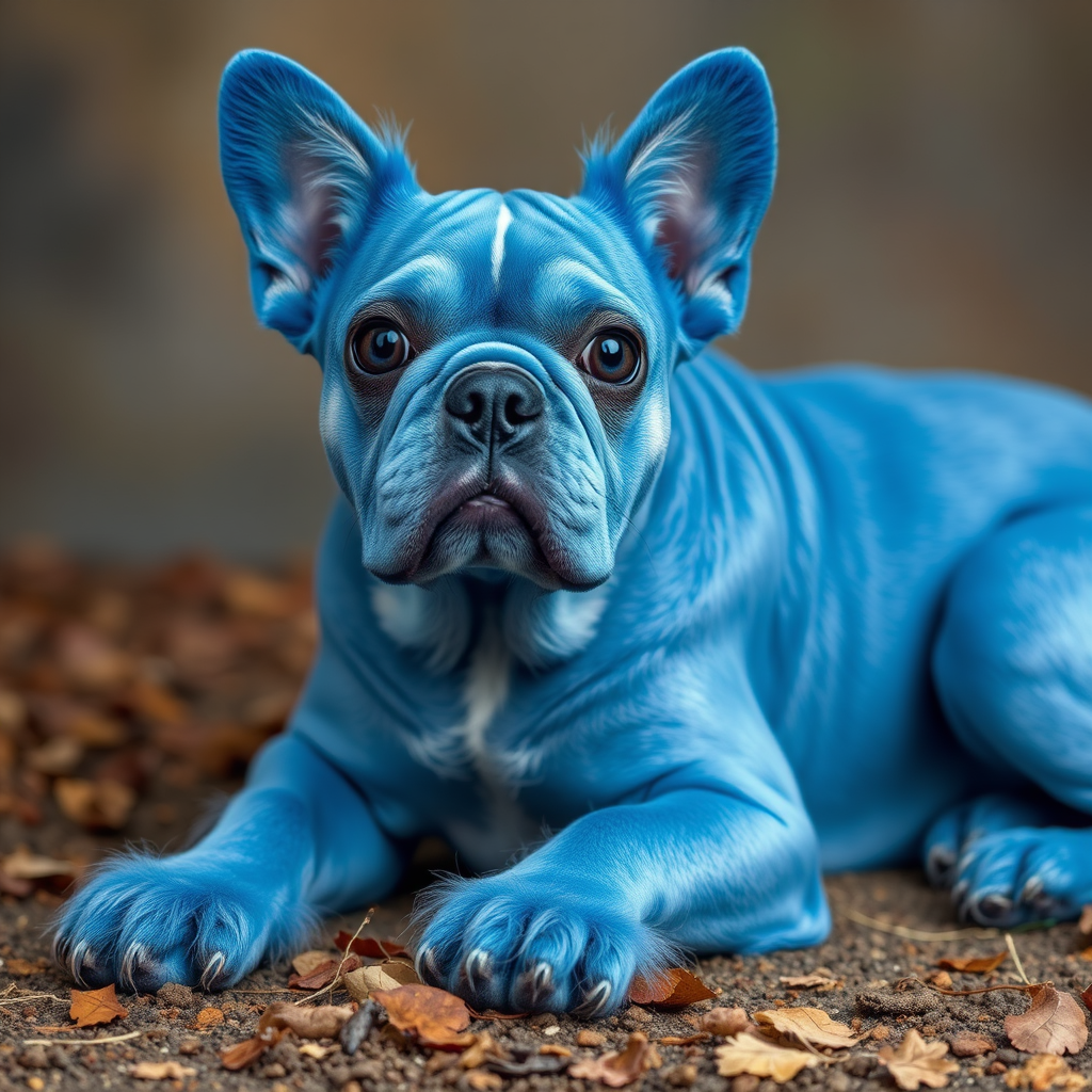 A blue dog in the park.