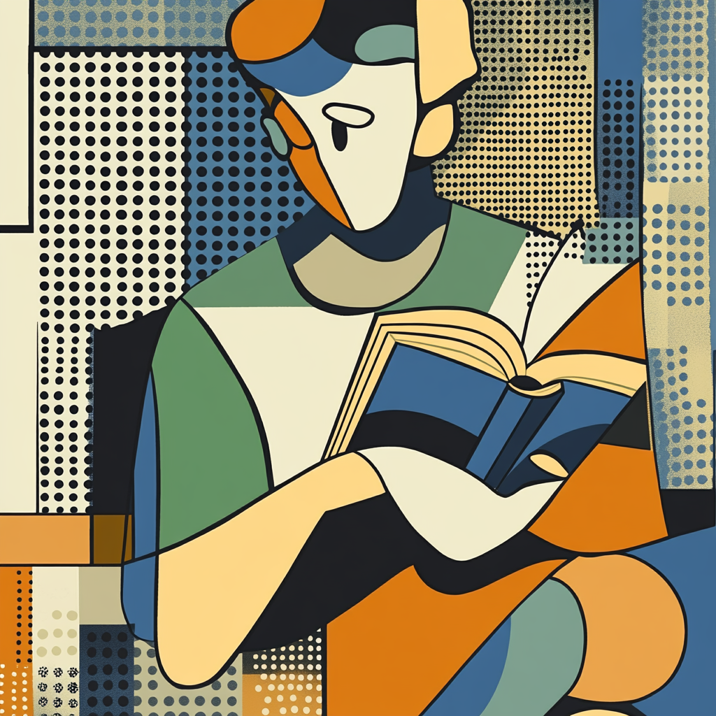 A boy reading a book illustration