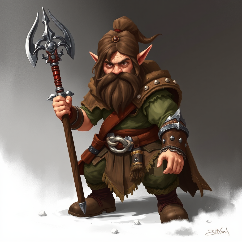 A brave dwarf warrior with brown hair.